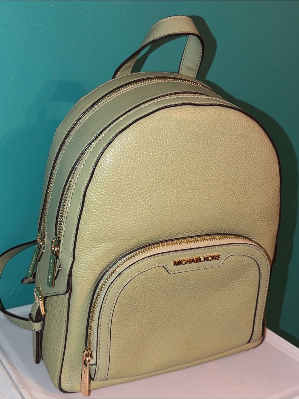 Michael Kors Pale Green/Cream Pebbled Leather Backpack